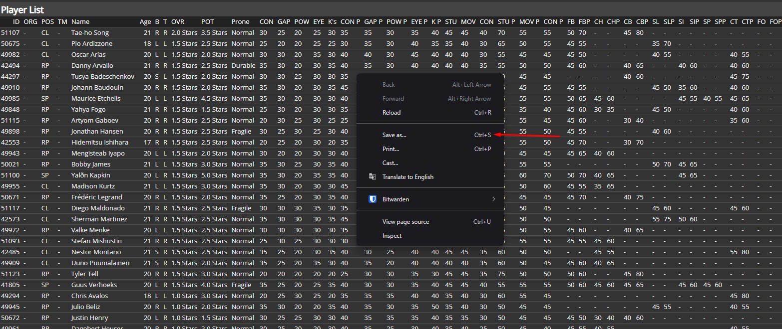 Browser context menu Save as on draft list HTML