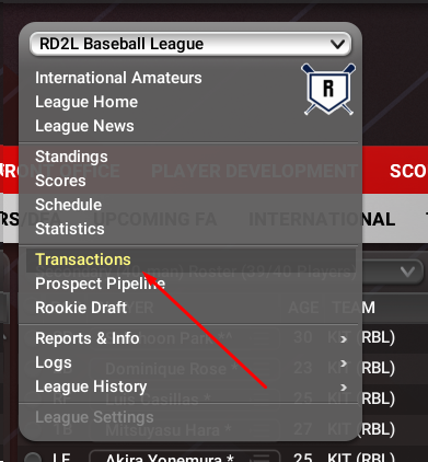 Open league menu and choose Transactions
