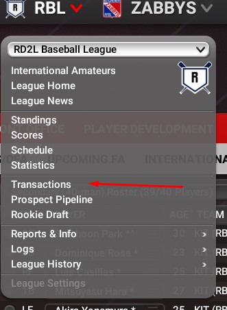 Open league menu and choose Transactions