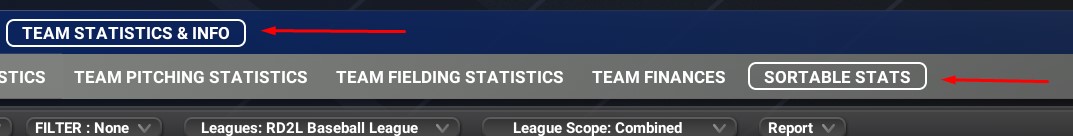 Open Team Statistics and Sortable Stats
