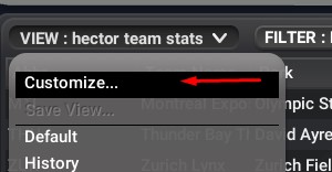 Open VIEW Customize for team sortable stats