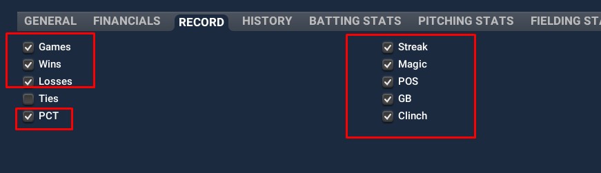 Customize View RECORD standings columns